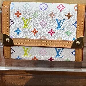 Preowned Louis Vuitton Murakami Card Wallet White Multicoloured Monogram Leather